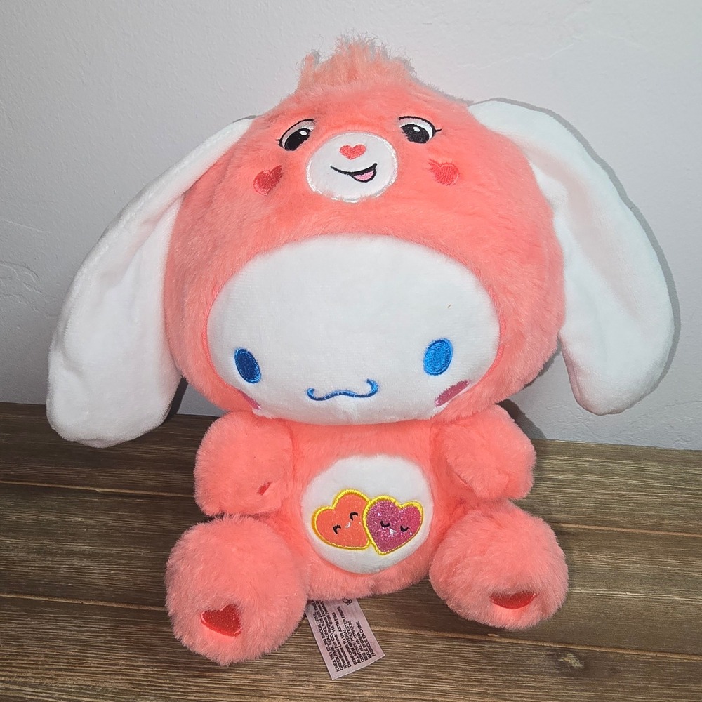 Cinnamoroll x Care Bears Love-a-Lot Bear Plush Pink Sanrio 2024 Collaboration 9"
